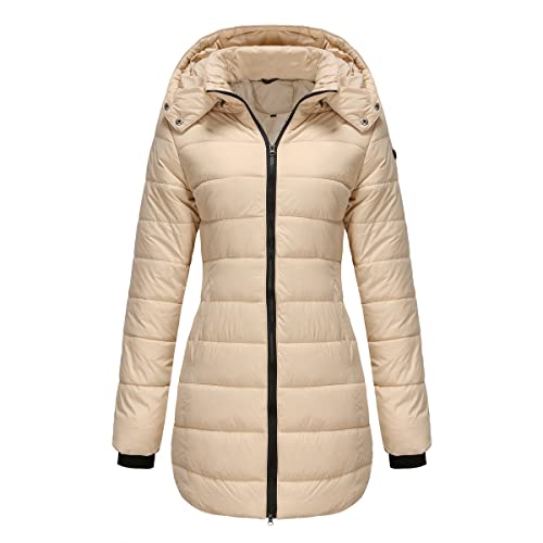 GITVIENAR Damen Winterjacke mit abnehmbarer Kapuze, wasserdichte Daunenjacke in Übergröße, langärmliger Mantel, warme Wintermantel für Frauen (Khaqi,4XL) von GITVIENAR