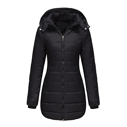 GITVIENAR Damen Winterjacke mit abnehmbarer Kapuze, wasserdichte Daunenjacke in Übergröße, langärmliger Mantel, warme Wintermantel für Frauen (Schwarz,3XL) von GITVIENAR