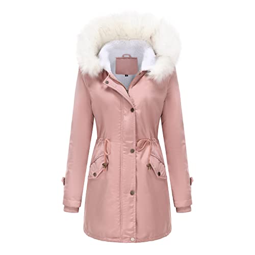 GITVIENAR Damen Wintermantel mit abnehmbarer Kapuze und Fellkragen, Parka mit langen Ärmeln, warme Daunenjacke (Rosa,5XL) von GITVIENAR