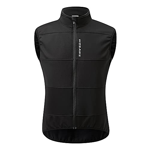 GITVIENAR Fahrradweste Herren Outdoor Radweste Gefüttert Warm Laufweste Winddicht Wasserdicht Ärmellos Reflektierend Softshell Weste mit Reißverschluss für Radfahren Wandern Klettern (Schwarz, XL) von GITVIENAR