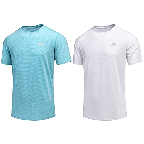 GITVIENAR Funktionsshirt T-Shirt Herren Kurzarm Männer, Atmungsaktives Sport Shirt Kurzarmshirt Funktionsshirt Laufshirt T Shirt,2er Pack (Blau/Weiß, M) von GITVIENAR