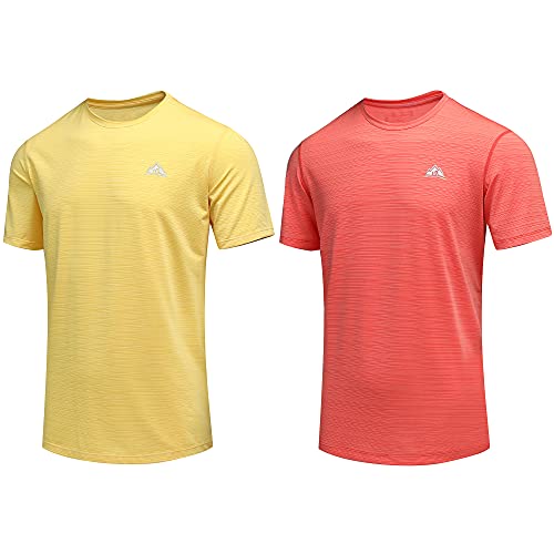 GITVIENAR Funktionsshirt T-Shirt Herren Kurzarm Männer, Atmungsaktives Sport Shirt Kurzarmshirt Funktionsshirt Laufshirt T Shirt,2er Pack (Gelb/Orange, XXL) von GITVIENAR