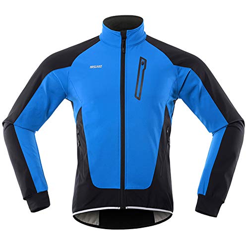 GITVIENAR Herren Fahrradjacke, Winddichte Wasserdichte Radjacke mit Fleece, Warme Reflektierende Fahrradbekleidung für Winter, Thermo Langarm Jacke zum Radfahren Joggen Wandern (Blau, XL) von GITVIENAR