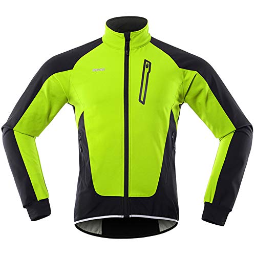 GITVIENAR Herren Fahrradjacke, Winddichte Wasserdichte Radjacke mit Fleece, Warme Reflektierende Fahrradbekleidung für Winter, Thermo Langarm Jacke zum Radfahren Joggen Wandern (Grün, L) von GITVIENAR