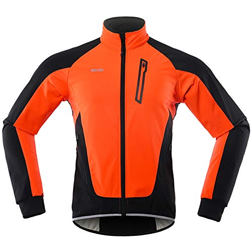 GITVIENAR Herren Fahrradjacke, Winddichte Wasserdichte Radjacke mit Fleece, Warme Reflektierende Fahrradbekleidung für Winter, Thermo Langarm Jacke zum Radfahren Joggen Wandern (Orange, XL) von GITVIENAR