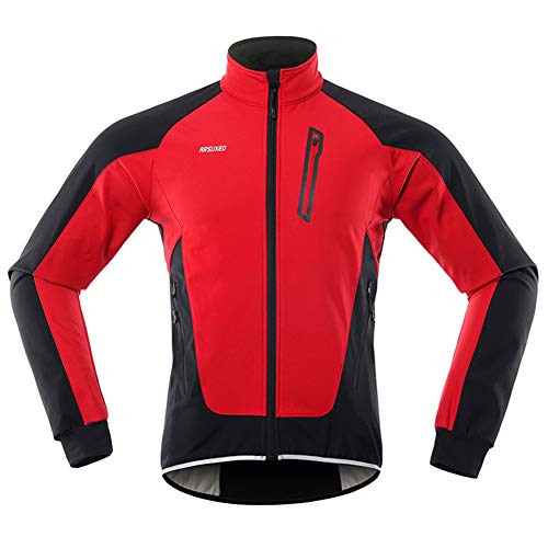 GITVIENAR Herren Fahrradjacke, Winddichte Wasserdichte Radjacke mit Fleece, Warme Reflektierende Fahrradbekleidung für Winter, Thermo Langarm Jacke zum Radfahren Joggen Wandern (Rot, XL) von GITVIENAR