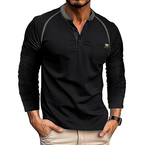 GITVIENAR Herren Langarmshirt, Vintage Stil Hemd für Herbst und Winter, Warm und Trocken (Schwarz,XL) von GITVIENAR