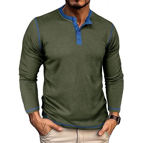 GITVIENAR Herren Langarmshirt, hochwertiger Stoff, Kragen-Henley-Shirt, ideales Hemd für Herbst und Winter (Armeegrün,3XL) von GITVIENAR