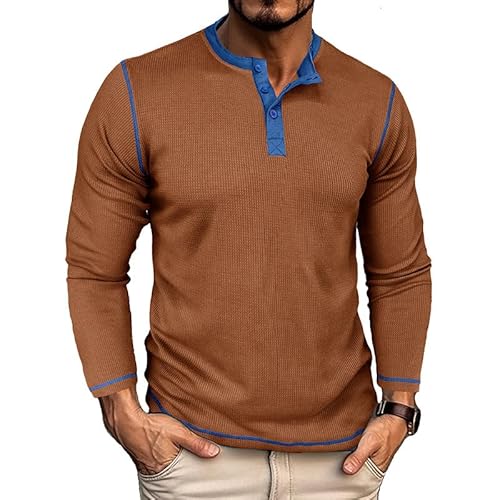 GITVIENAR Herren Langarmshirt, hochwertiger Stoff, Kragen-Henley-Shirt, ideales Hemd für Herbst und Winter (Dunkelbraun,L) von GITVIENAR