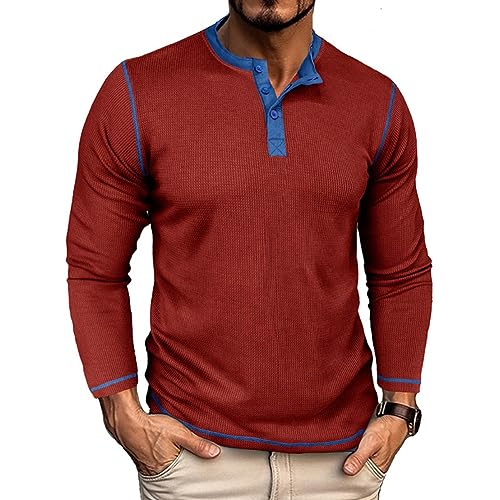 GITVIENAR Herren Langarmshirt, hochwertiger Stoff, Kragen-Henley-Shirt, ideales Hemd für Herbst und Winter (Rotwein,M) von GITVIENAR