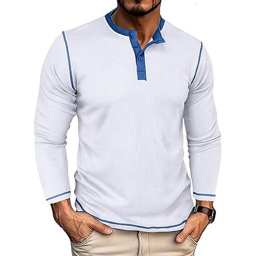 GITVIENAR Herren Langarmshirt, hochwertiger Stoff, Kragen-Henley-Shirt, ideales Hemd für Herbst und Winter (Weiss,S) von GITVIENAR