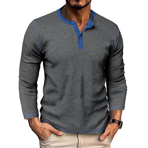 GITVIENAR Herren Langarmshirt, hochwertiger Stoff, Kragen-Henley-Shirt, ideales Hemd für Herbst und Winter (dunkelgrau,3XL) von GITVIENAR