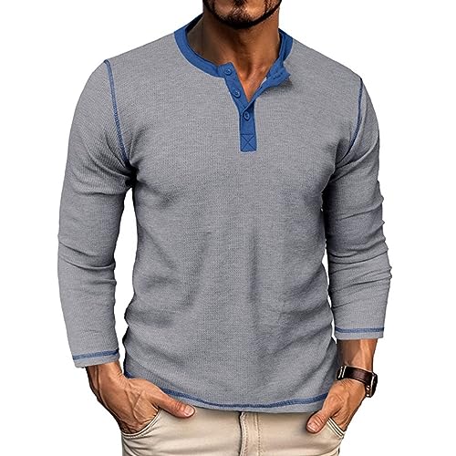 GITVIENAR Herren Langarmshirt, hochwertiger Stoff, Kragen-Henley-Shirt, ideales Hemd für Herbst und Winter (hellgrau,3XL) von GITVIENAR