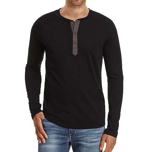 GITVIENAR Herren Langarmshirt aus Reiner Baumwolle Einfarbiges T-Shirt Langärmliges Unterhemd für Herren (Schwarz,XL) von GITVIENAR