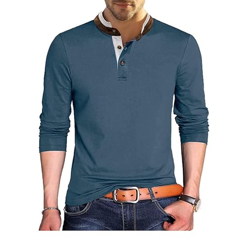 GITVIENAR Herren Polo-Shirt mit Stehkragen und Langen Ärmeln - strapazierfähig und langlebig für den täglichen Gebrauch (Denim Blue,M) von GITVIENAR