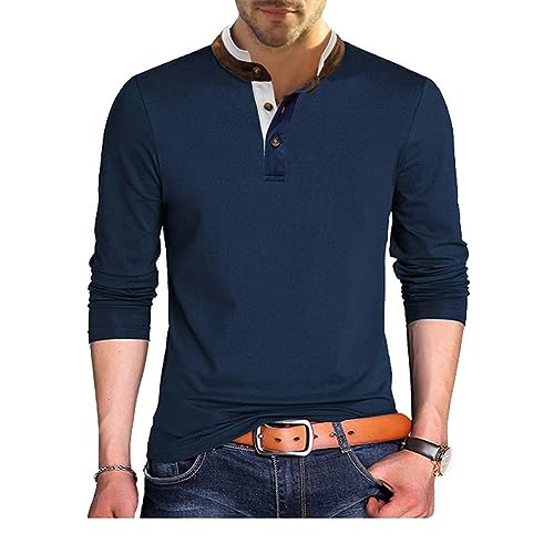 GITVIENAR Herren Polo-Shirt mit Stehkragen und Langen Ärmeln - strapazierfähig und langlebig für den täglichen Gebrauch (Königsblau,M) von GITVIENAR