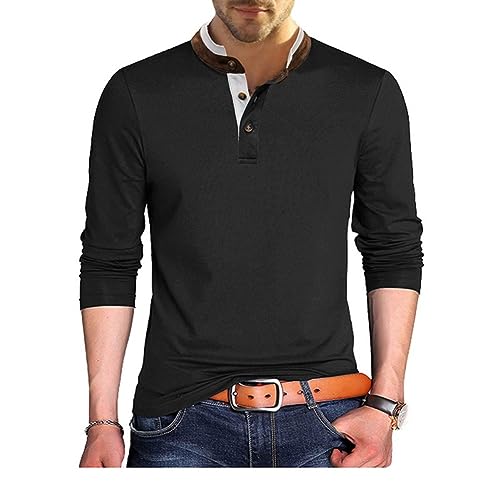 GITVIENAR Herren Polo-Shirt mit Stehkragen und Langen Ärmeln - strapazierfähig und langlebig für den täglichen Gebrauch (Schwarz,M) von GITVIENAR