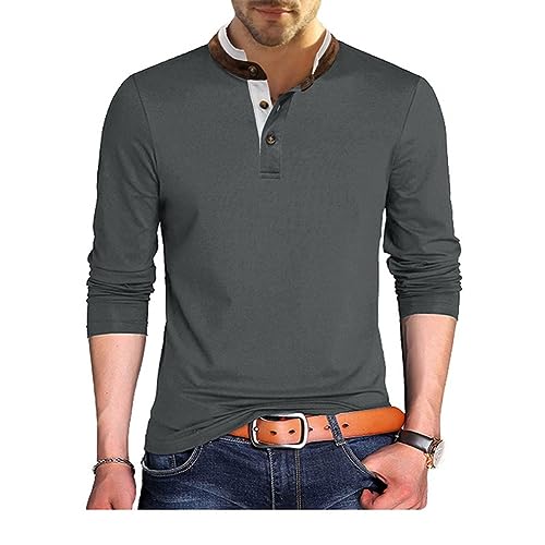 GITVIENAR Herren Polo-Shirt mit Stehkragen und Langen Ärmeln - strapazierfähig und langlebig für den täglichen Gebrauch (grau,L) von GITVIENAR