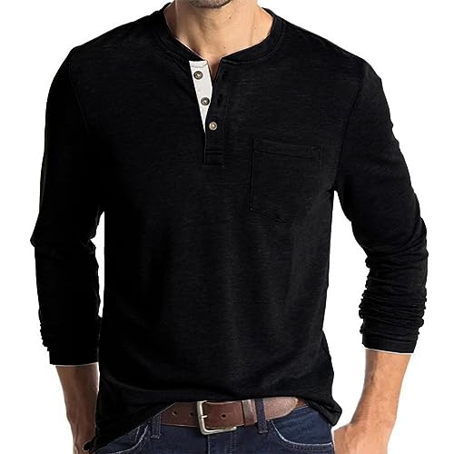 GITVIENAR Herren Polohemden Langarm Slim Fit Rundhalsausschnitt Shirt Thermounterwäsche (schwarz,XL) von GITVIENAR