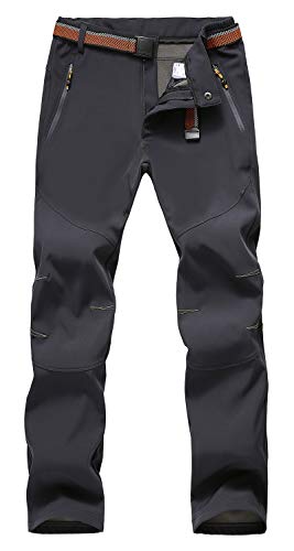 GITVIENAR Herren Softshellhose, wasserdichte Winddichte Wanderhose, Verdickte Atmungsaktive Trekkinghose mit Fleece Futter (Grau, L) von GITVIENAR