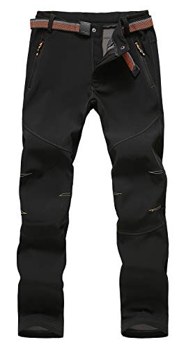 GITVIENAR Herren Softshellhose, wasserdichte Winddichte Wanderhose, Verdickte Atmungsaktive Trekkinghose mit Fleece Futter (Kaffee, S) von GITVIENAR