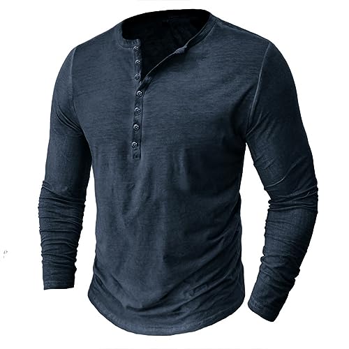 GITVIENAR Herrenmode: Im angesagten Vintage-Henley-Stil designtes Polo-Shirt mit Langen Ärmeln, Knopfleiste, V-Ausschnitt und Wasserwäsche-Effekt (Königsblau,XXL) von GITVIENAR