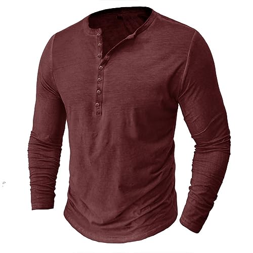 GITVIENAR Herrenmode: Im angesagten Vintage-Henley-Stil designtes Polo-Shirt mit Langen Ärmeln, Knopfleiste, V-Ausschnitt und Wasserwäsche-Effekt (Rotwein,XXL) von GITVIENAR