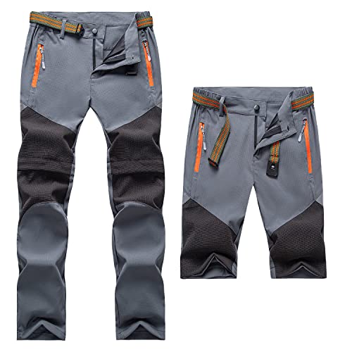 GITVIENAR Kinder Wanderhose Sommer Zip Off Outdoorhose Sommerhose Atmungsaktiv Schnelltrocknend Funktionshose Jungen Mädchen Trekkinghose Dünn Leicht (as3, Alpha_jaspo, Grau, M) von GITVIENAR