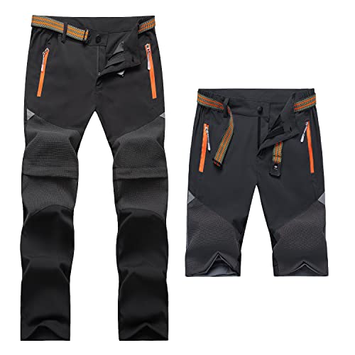 GITVIENAR Kinder Wanderhose Sommer Zip Off Outdoorhose Sommerhose Atmungsaktiv Schnelltrocknend Funktionshose Jungen Mädchen Trekkinghose Dünn Leicht (as3, Alpha_jaspo, Schwarz, M) von GITVIENAR
