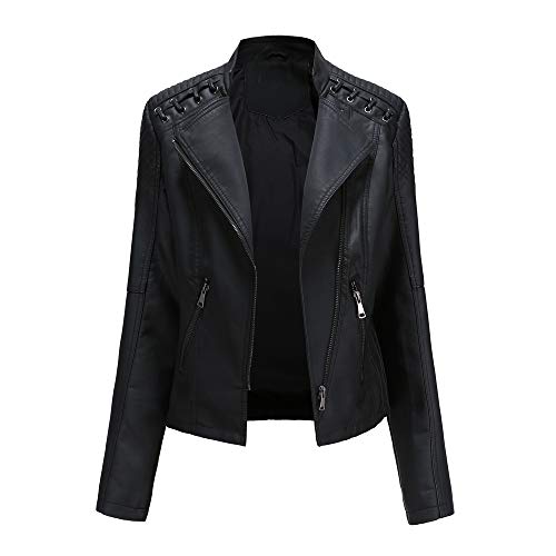 GITVIENAR Kunstlederjacke Damen mit Reißverschluss, PU Zip Jacke Damen für Frühling Herbst,leichtweiht Motorradjacke Winddichte (Bchwarz, XL) von GITVIENAR
