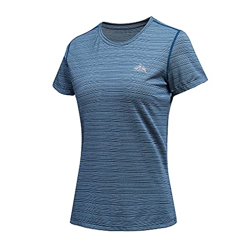 GITVIENAR Laufshirt Damen Kurzarm Sportshirt, Atmungsaktives Sportbekleidung Set Damen Funktionsshirt Rundhals Sport T-Shirt Trainingsshirt Sommer Yoga Oberteil, 1er Pack (Blau, S) von GITVIENAR