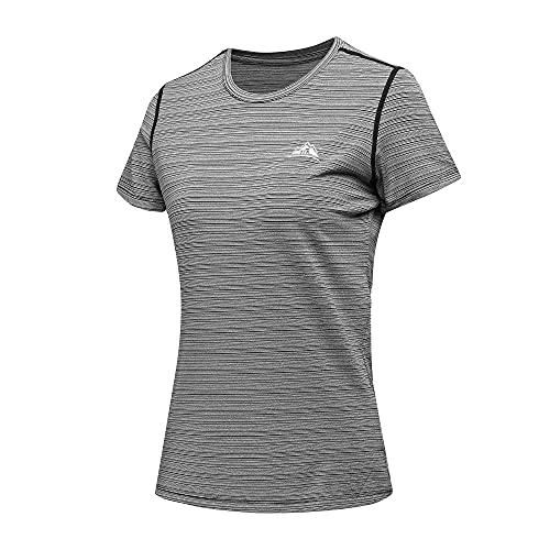 GITVIENAR Laufshirt Damen Kurzarm Sportshirt, Atmungsaktives Sportbekleidung Set Damen Funktionsshirt Rundhals Sport T-Shirt Trainingsshirt Sommer Yoga Oberteil, 1er Pack (Grau, S) von GITVIENAR