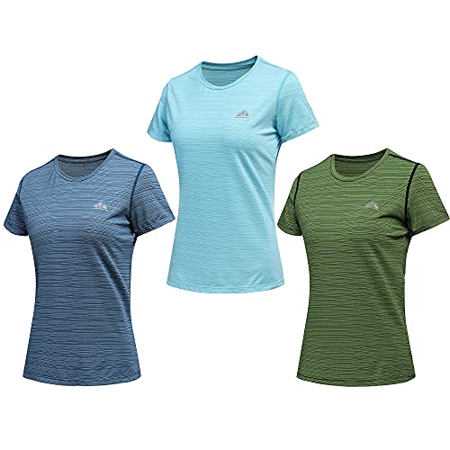 GITVIENAR Laufshirt Damen Kurzarm Sportshirt, Atmungsaktives Sportbekleidung Set Damen Funktionsshirt Rundhals Sport T-Shirt Trainingsshirt Sommer Yoga Oberteil, 3er Pack (3ad, S) von GITVIENAR