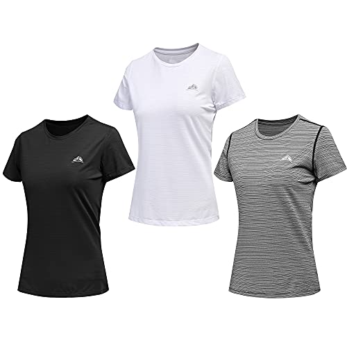 GITVIENAR Laufshirt Damen Kurzarm Sportshirt, Atmungsaktives Sportbekleidung Set Damen Funktionsshirt Rundhals Sport T-Shirt Trainingsshirt Sommer Yoga Oberteil, 3er Pack (3ps, L) von GITVIENAR