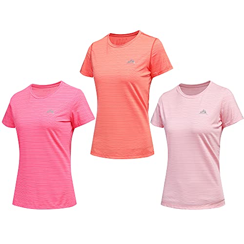 GITVIENAR Laufshirt Damen Kurzarm Sportshirt, Atmungsaktives Sportbekleidung Set Damen Funktionsshirt Rundhals Sport T-Shirt Trainingsshirt Sommer Yoga Oberteil, 3er Pack (3tb, L) von GITVIENAR