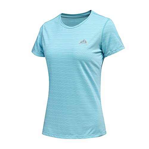 GITVIENAR Laufshirt Damen Kurzarm Sportshirt, Atmungsaktives Sportbekleidung Set Damen Funktionsshirt Rundhals Sport T-Shirt Trainingsshirt Sommer Yoga Oberteil, 1er Pack (Hellblau, L) von GITVIENAR