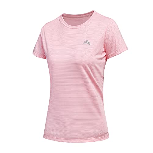 GITVIENAR Laufshirt Damen Kurzarm Sportshirt, Atmungsaktives Sportbekleidung Set Damen Funktionsshirt Rundhals Sport T-Shirt Trainingsshirt Sommer Yoga Oberteil, 1er Pack (Rosa, L) von GITVIENAR