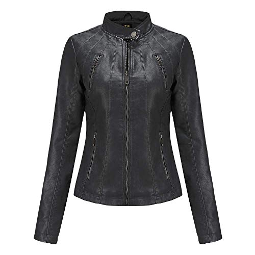 GITVIENAR Lederjacke Damen, PU Kunstleder Slim Fit Cooles Degisn mit Reißverschluss Bikerjacke Kurzmantel Motorradjacke Kurze Jacke Übergangsjacke von GITVIENAR