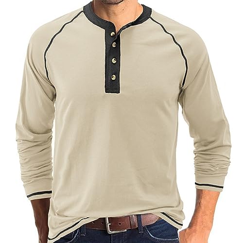 GITVIENAR Männer Poloshirt - Freizeit und schlankes Design für Herren Langarm-T-Shirt mit Rundhalsausschnitt Herren Basic-Shirt für den Herbst (Aprikose,3XL) von GITVIENAR