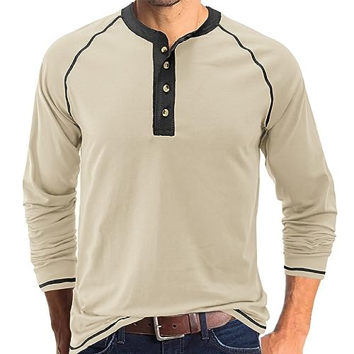 GITVIENAR Männer Poloshirt - Freizeit und schlankes Design für Herren Langarm-T-Shirt mit Rundhalsausschnitt Herren Basic-Shirt für den Herbst (Aprikose,XL) von GITVIENAR