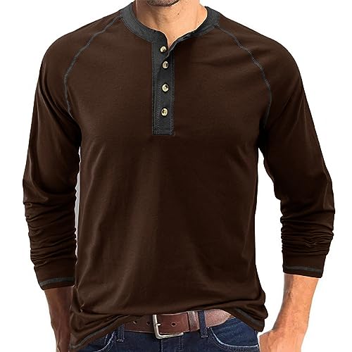 GITVIENAR Männer Poloshirt - Freizeit und schlankes Design für Herren Langarm-T-Shirt mit Rundhalsausschnitt Herren Basic-Shirt für den Herbst (braun,XL) von GITVIENAR