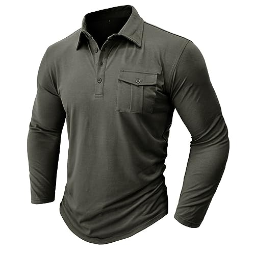 GITVIENAR Modisches Herren Polo-Shirt mit Umlegekragen, Outdoor Langarmshirt aus Reiner Baumwolle (grau,XL) von GITVIENAR