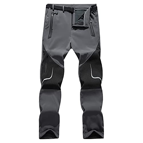 GITVIENAR Outdoorhose Herren Winterhose Gefüttert Softshellhose Warm Wasserdicht Winddicht Atmungsaktiv Verdickte Reflektierende Thermohose Skihose für Bergsteigen Wandern Reisen (Hellgrau, 3XL) von GITVIENAR