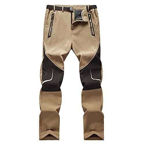 GITVIENAR Outdoorhose Herren Winterhose Gefüttert Softshellhose Warm Wasserdicht Winddicht Atmungsaktiv Verdickte Reflektierende Thermohose Skihose für Bergsteigen Wandern Reisen (Khaki, S) von GITVIENAR