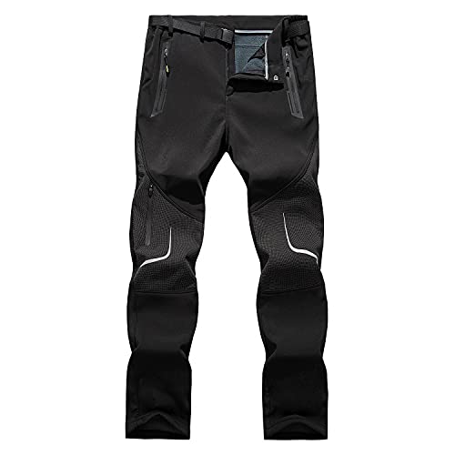 GITVIENAR Outdoorhose Herren Winterhose Gefüttert Softshellhose Warm Wasserdicht Winddicht Atmungsaktiv Verdickte Reflektierende Thermohose Skihose für Bergsteigen Wandern Reisen (Schwarz, 3XL) von GITVIENAR