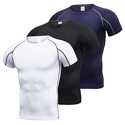 GITVIENAR Trainingsanzug Herren Laufanzug Junge Kompressionsshirt Kompressionshose Atmungsaktiv Schnelltrocknend Sportshirt Kurzarm Rundhals Jogginghose Lang für Outdoor Fitness von GITVIENAR