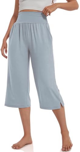 GITVIENAR Yogahose DamenHaremshoseCaprihose 3/4 Lockere Pilates Hosen Leichte Jogginghose Luftige Sommerhose Sweatpants für Training Sport Freizeit (Himmelblau,S) von GITVIENAR