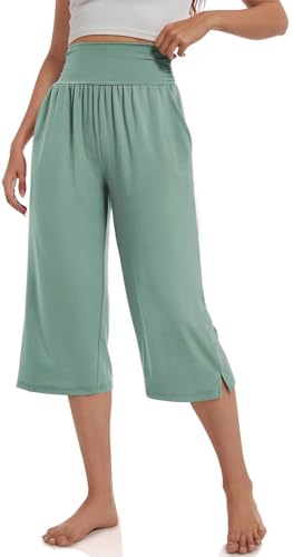 GITVIENAR Yogahose DamenHaremshoseCaprihose 3/4 Lockere Pilates Hosen Leichte Jogginghose Luftige Sommerhose Sweatpants für Training Sport Freizeit (Pfauen blau,XL) von GITVIENAR