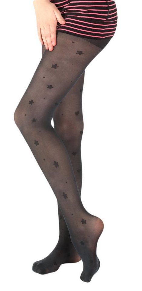 GIULIA Feinstrumpfhose schwarze Mädchen Kinder Strumpfhose mit Sternen Sternchen Muster Print 40 DEN (1 St) von GIULIA