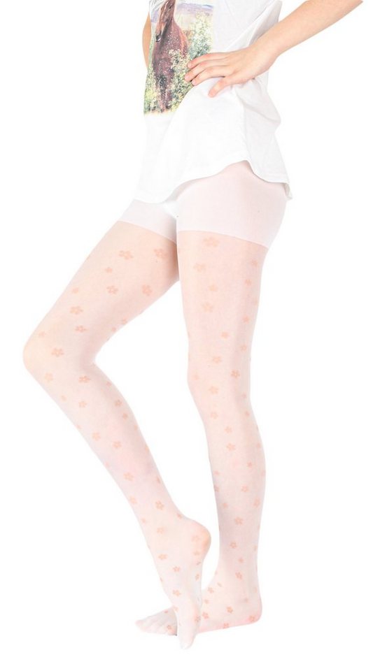 GIULIA Feinstrumpfhose weiße Mädchen Strumpfhose mit Logo Blumen Flower Muster Tattoo 20 DEN (1 St) von GIULIA